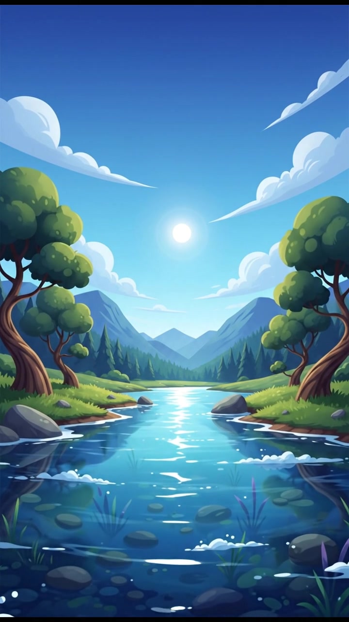 A serene river flowing with gentle waves under a clear blue sky.
