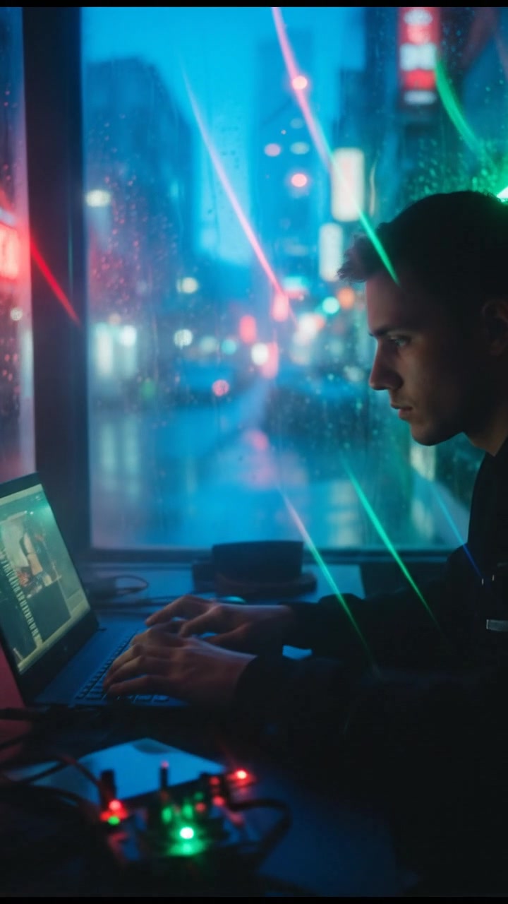 A close-up shot of a person typing on a laptop, focused.