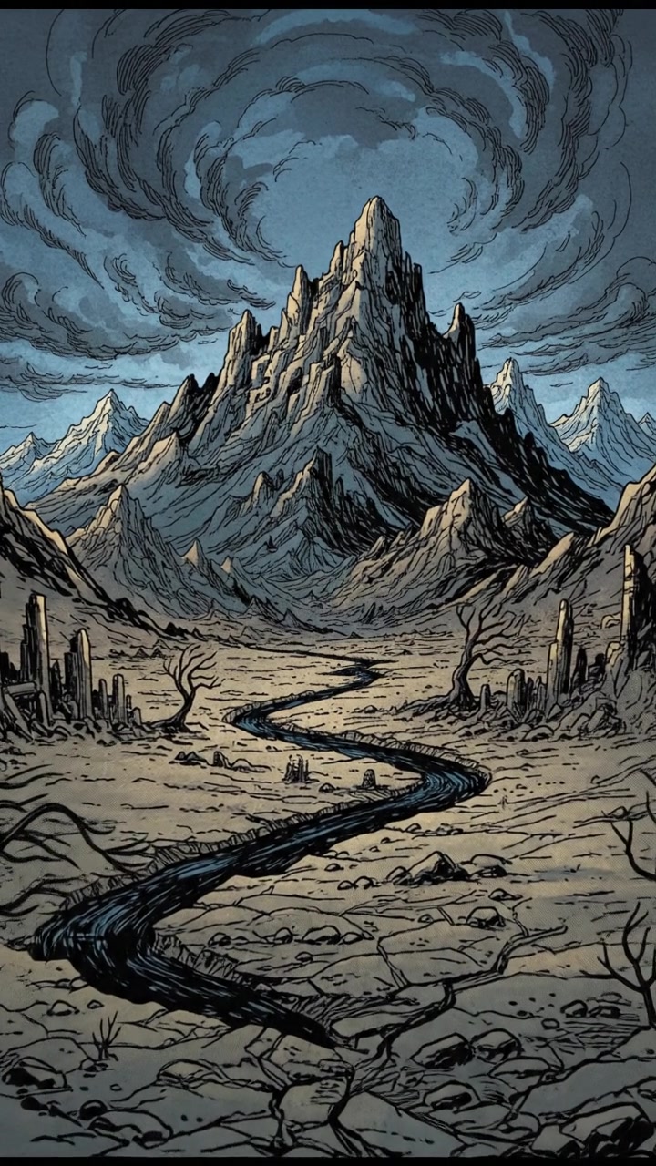 A serene landscape with mountains in the distance, under a clear blue sky, symbolizing calmness.