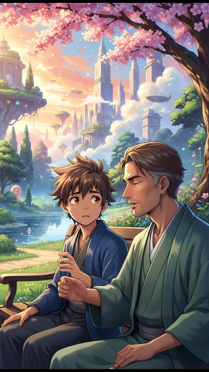 Yazid sitting thoughtfully on a bench in a quiet park, gazing into the distance.