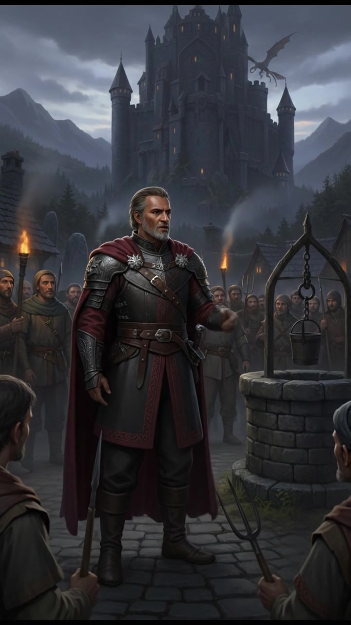 Raj stands in a village square, speaking to villagers gathered around him.