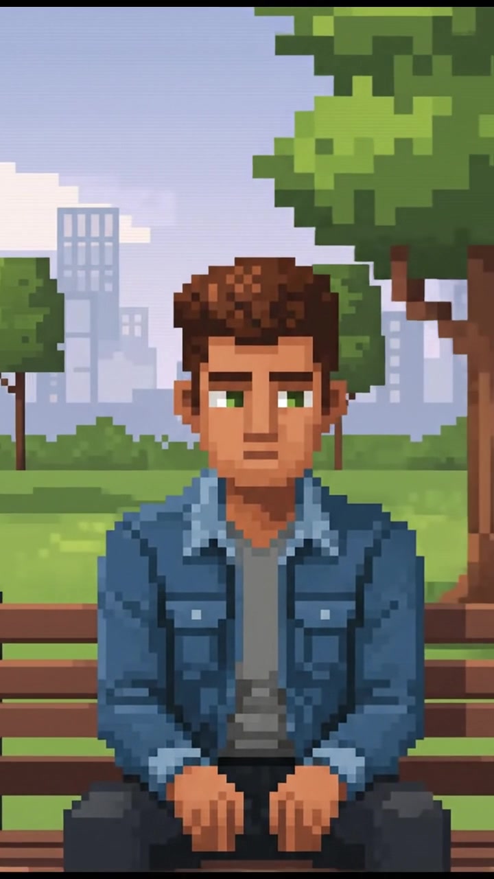 A solitary figure of Arjun sitting on a park bench, staring blankly into the distance.