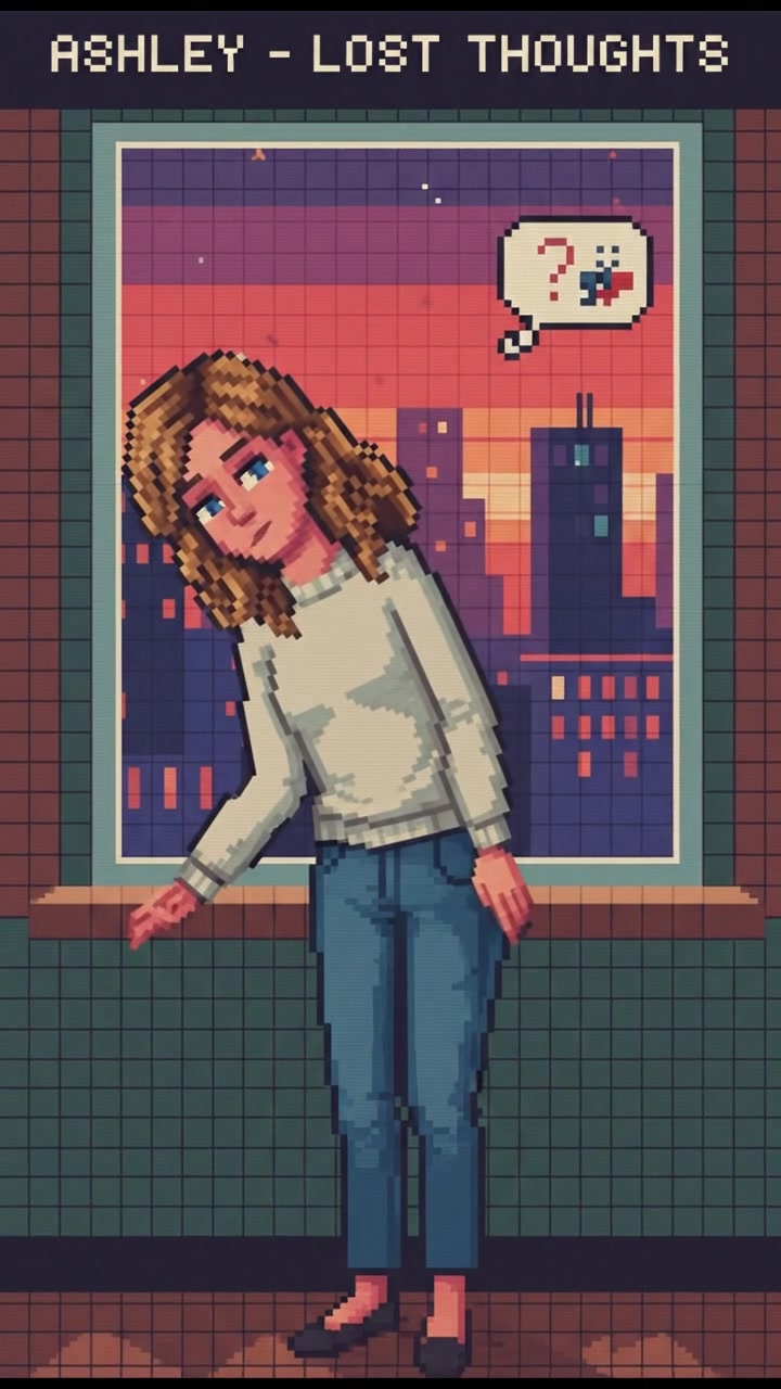 Ashley looking out a window with a thoughtful expression, lost in contemplation.