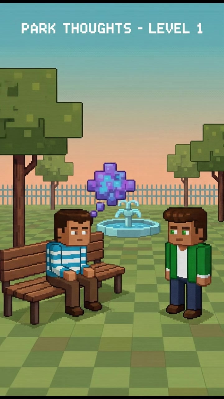 Raju in a quiet park, sitting on a bench, deep in thought.