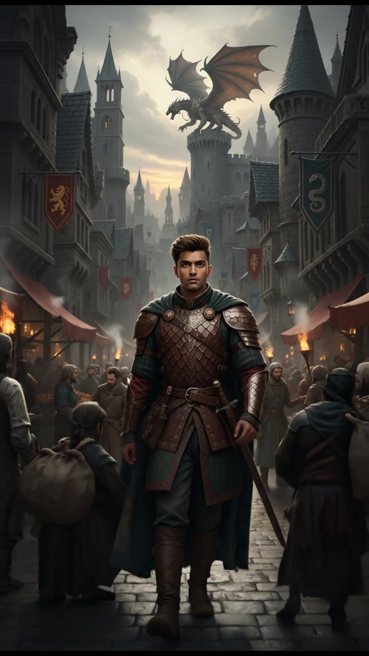 A young man named Arjun walks through a bustling city street, surrounded by tall buildings and busy pedestrians.