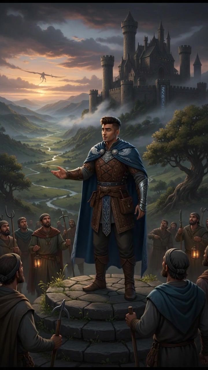 Arjun speaking to a small group of villagers, inspiring them with his hope.