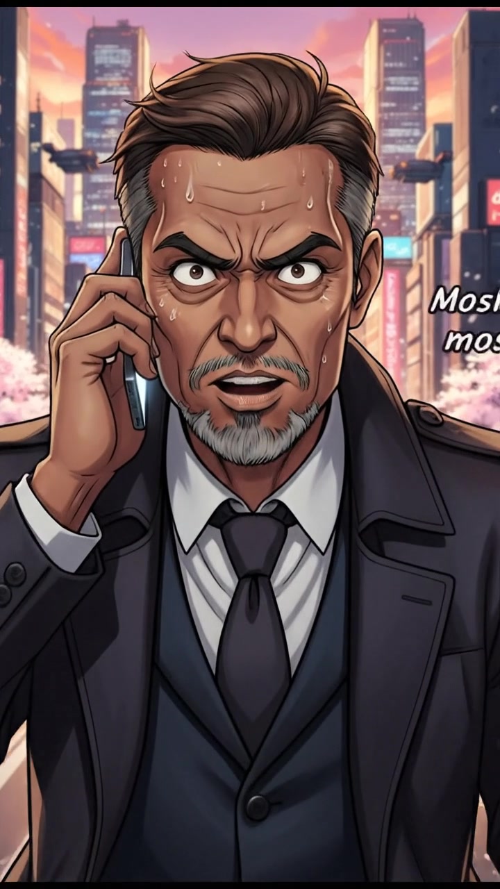 Raj pretending to talk on the phone with a serious expression.