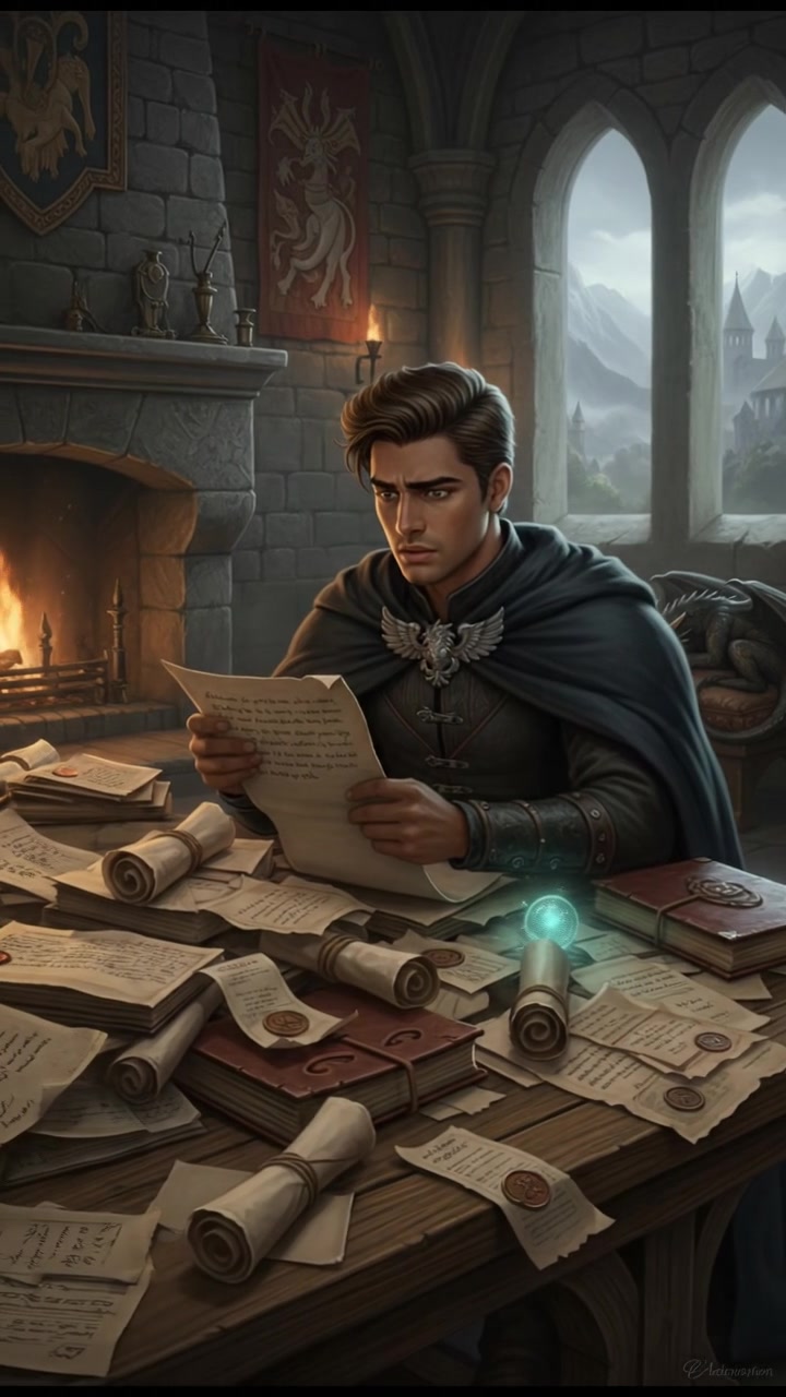 Arjun sitting at a table, looking at a pile of bills with a worried expression.