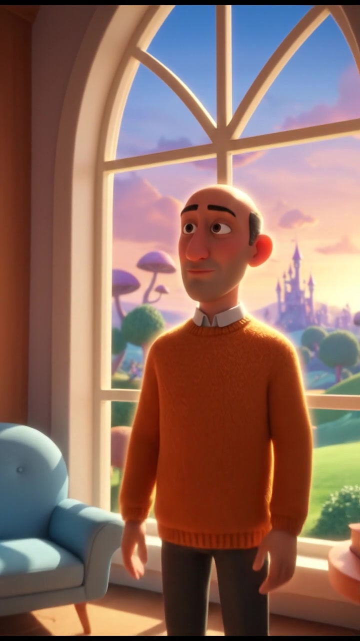 Carlos stands in a bright room, looking out a window with a thoughtful expression.