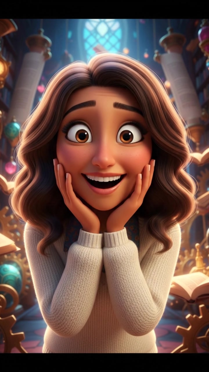 Laila looking surprised, her eyes wide with excitement as she leans forward.