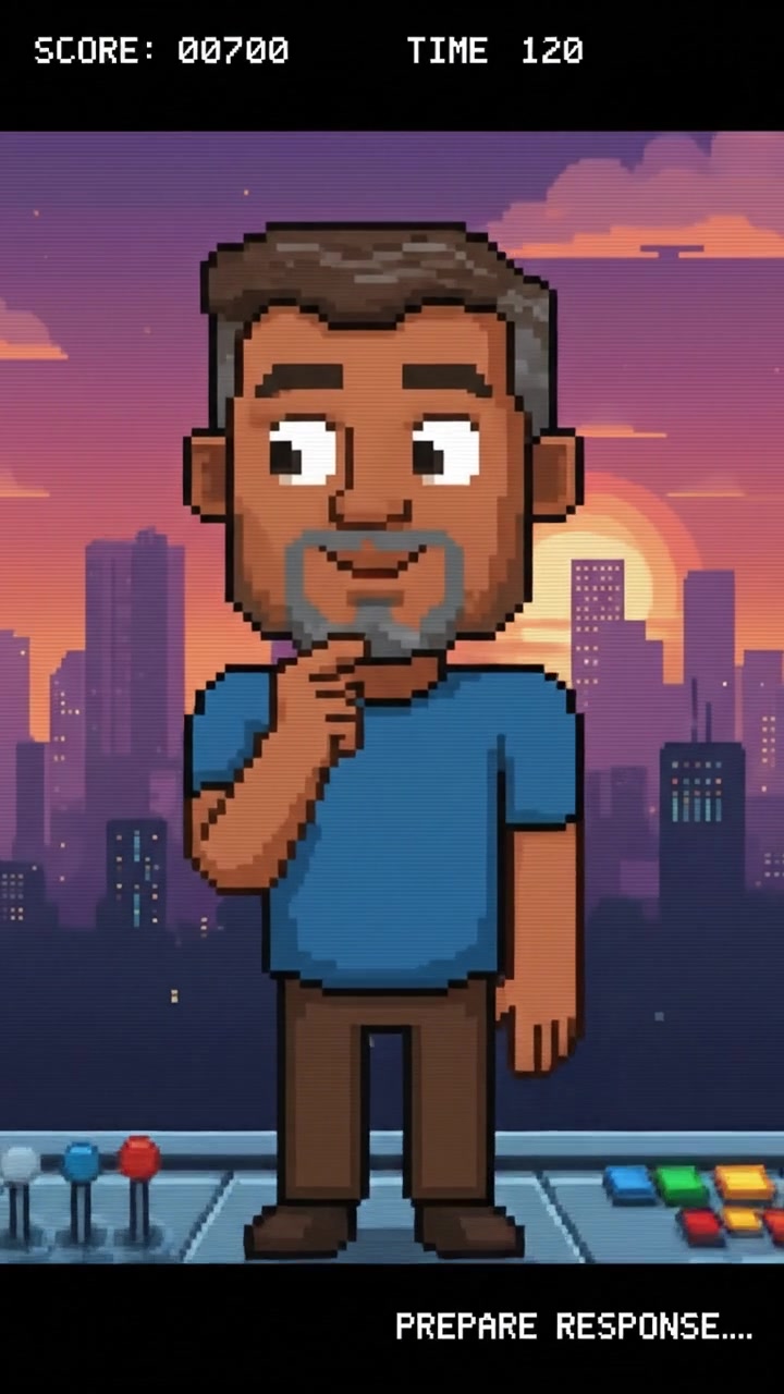 Raj looking thoughtful, preparing to respond, with a slight smile on his face.