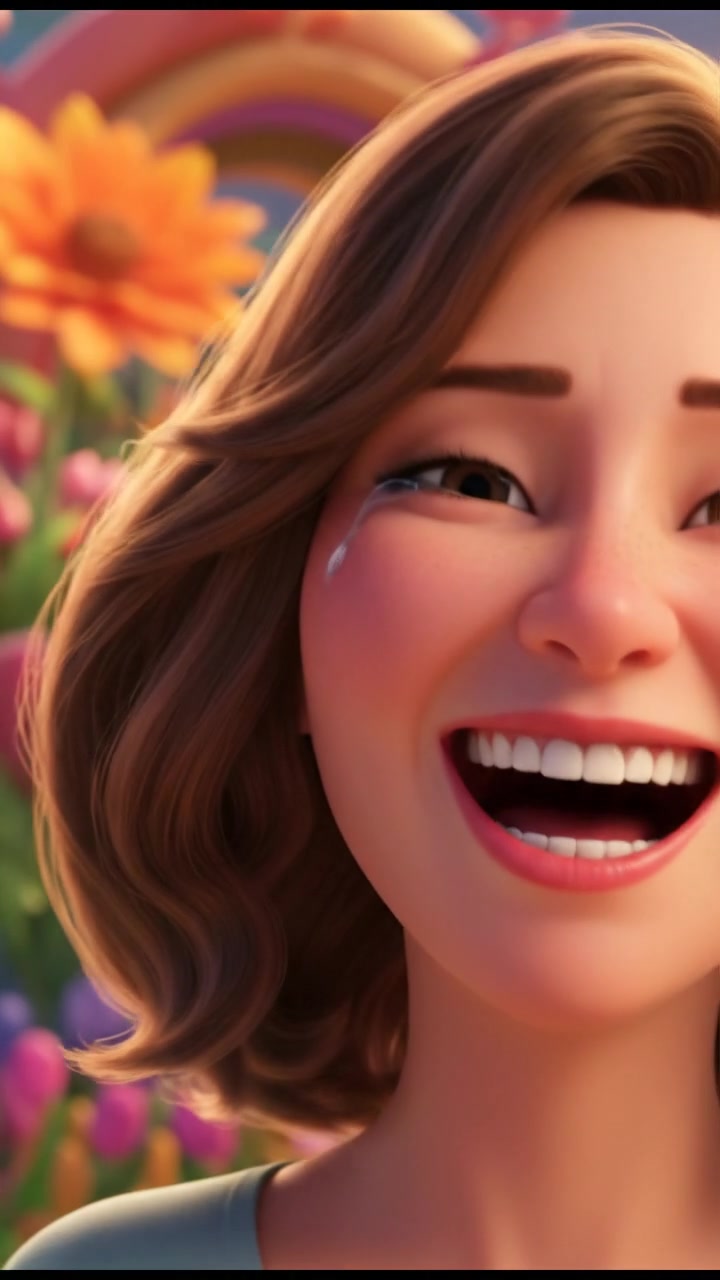 A close-up of Susan's face, her eyes shining with joy and laughter.