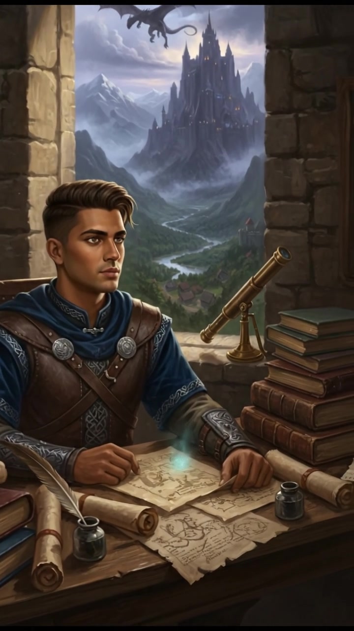 Arjun sitting at a desk cluttered with study materials, gazing thoughtfully out a window.