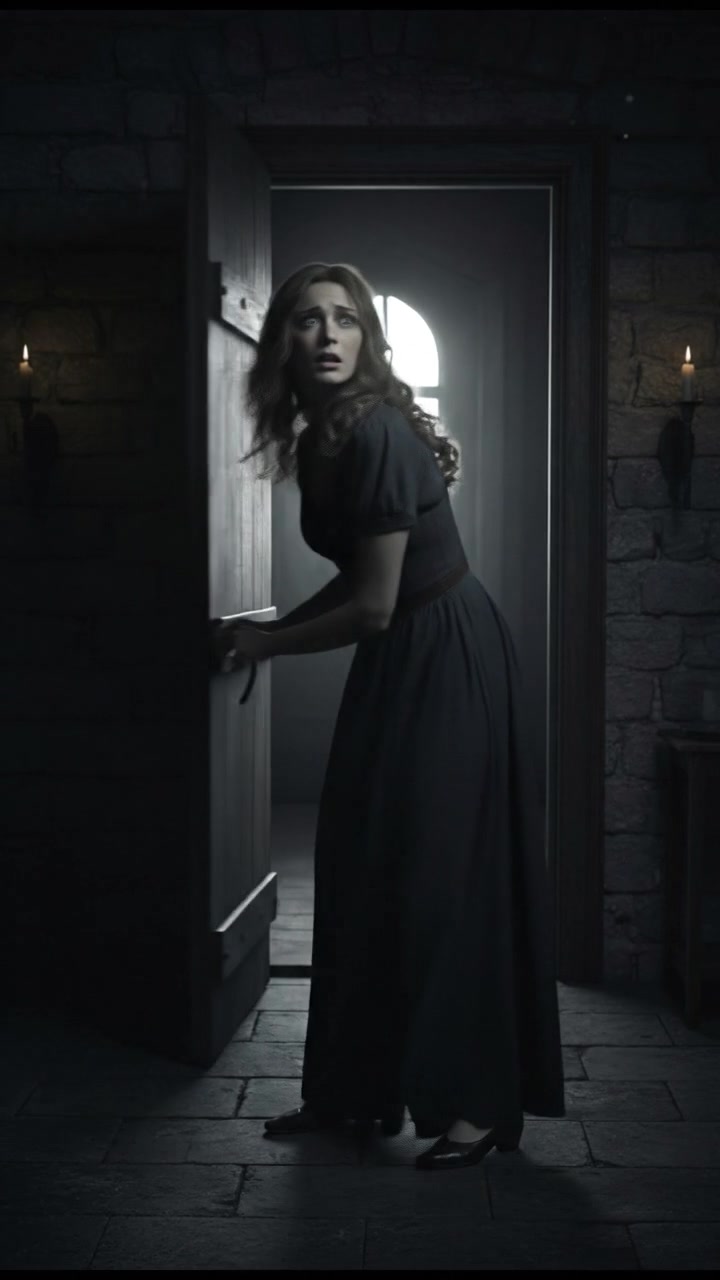 Ashley watching the door as it opens slightly again, her expression filled with fright.