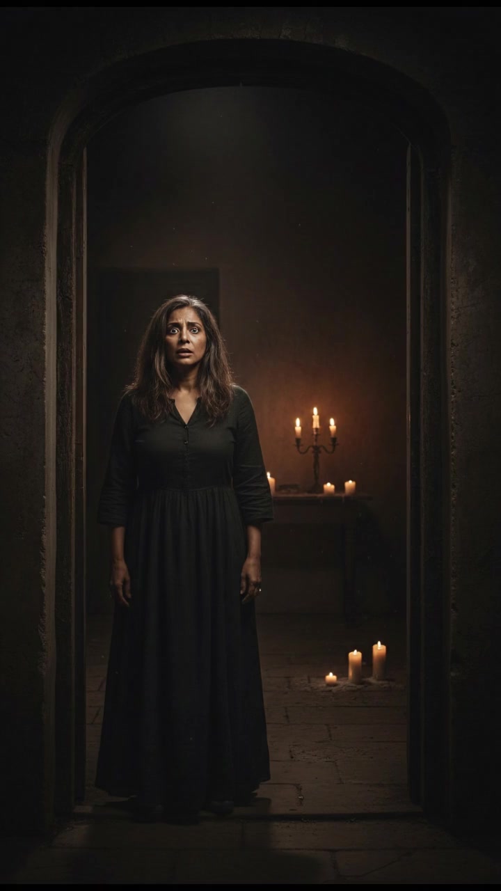 Asha with wide eyes, standing in the doorway, a shocked look on her face.