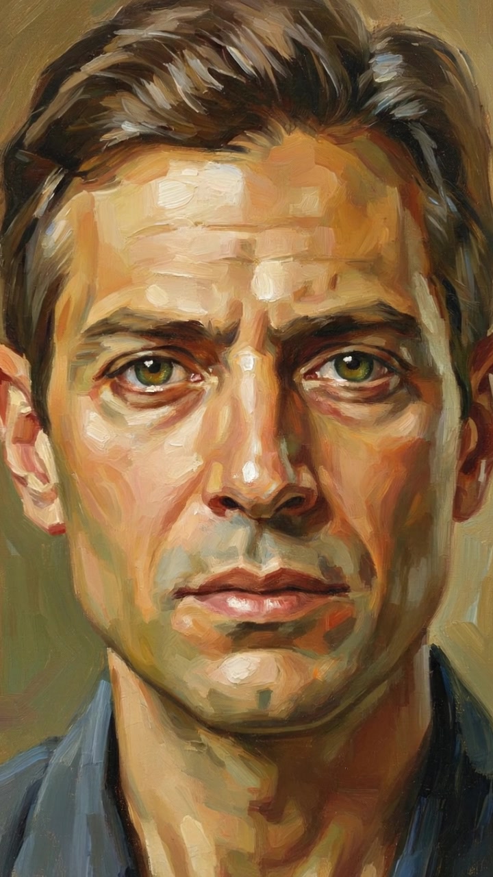 Close-up of Omar's determined eyes, glinting with resolve as he looks at the camera.