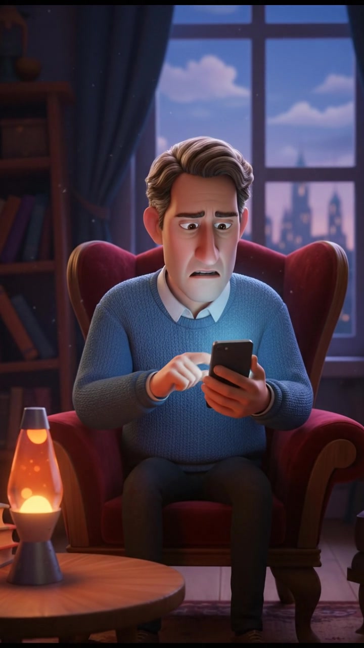 Mark in a dimly lit room, replying to a message on his phone with a concerned look.