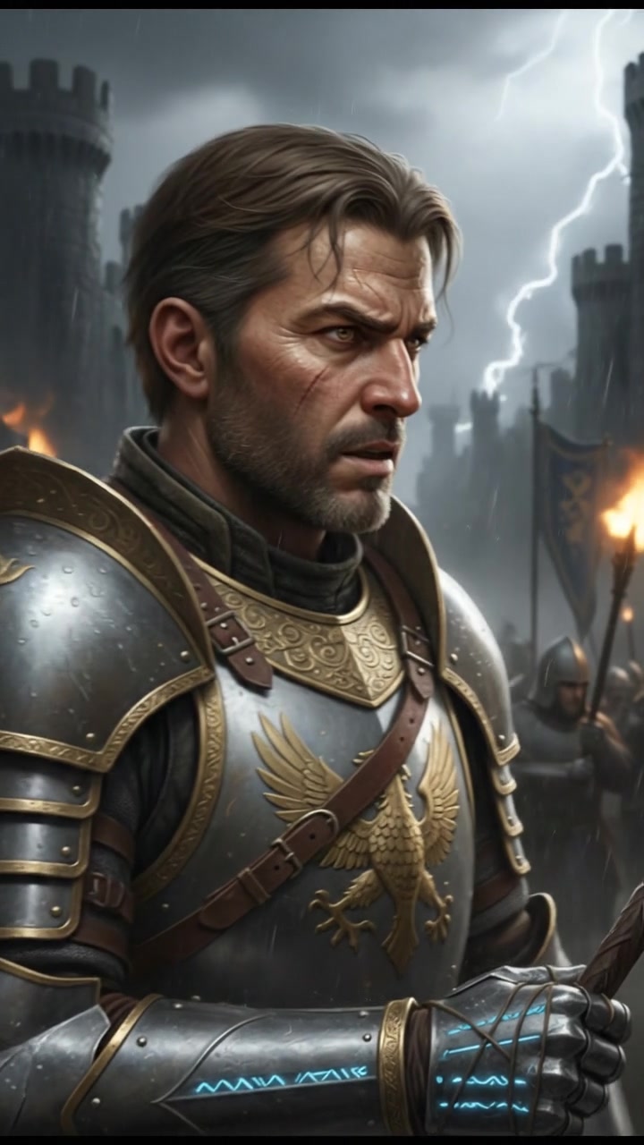 A close-up of Zubair's determined face, showcasing his bravery in a moment of preparation for battle.