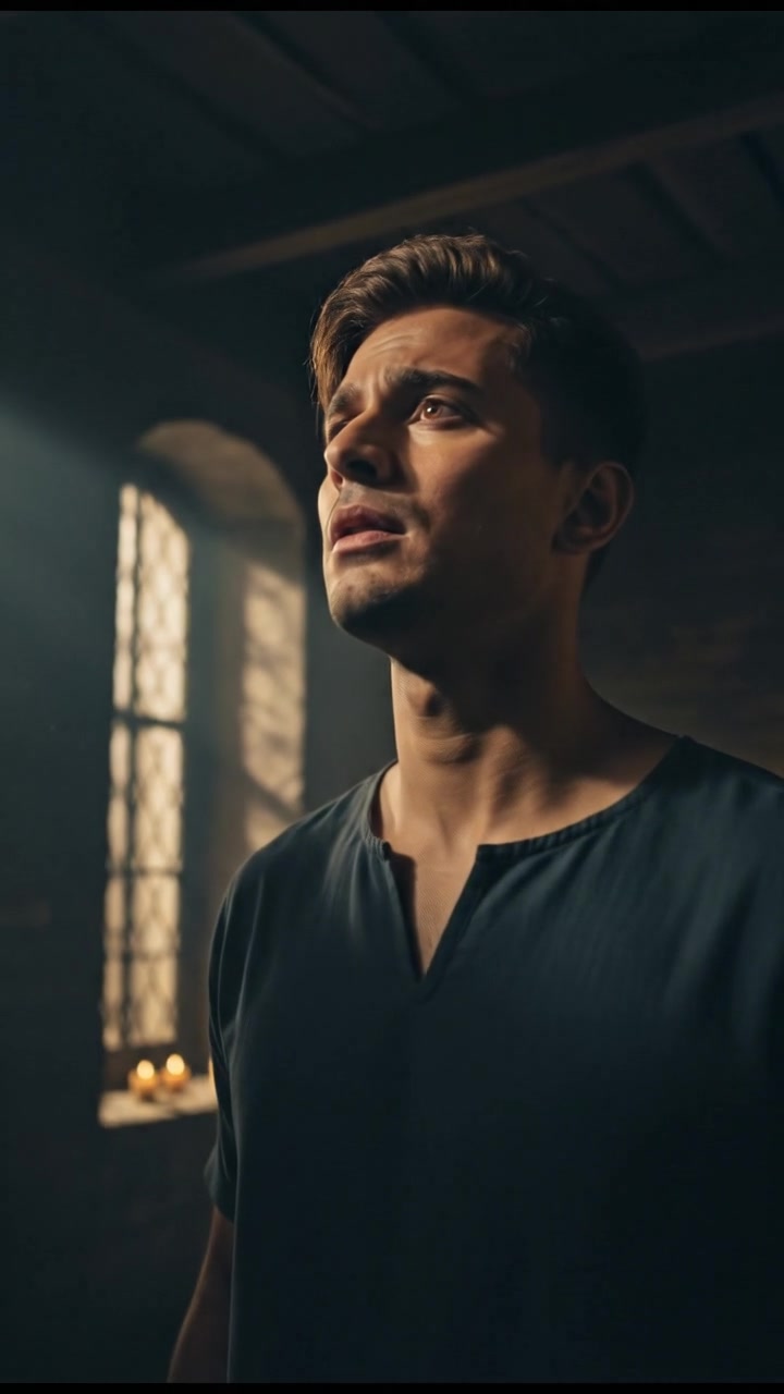 Arjun taking a deep breath, visible anxiety on your face in the moonlight.