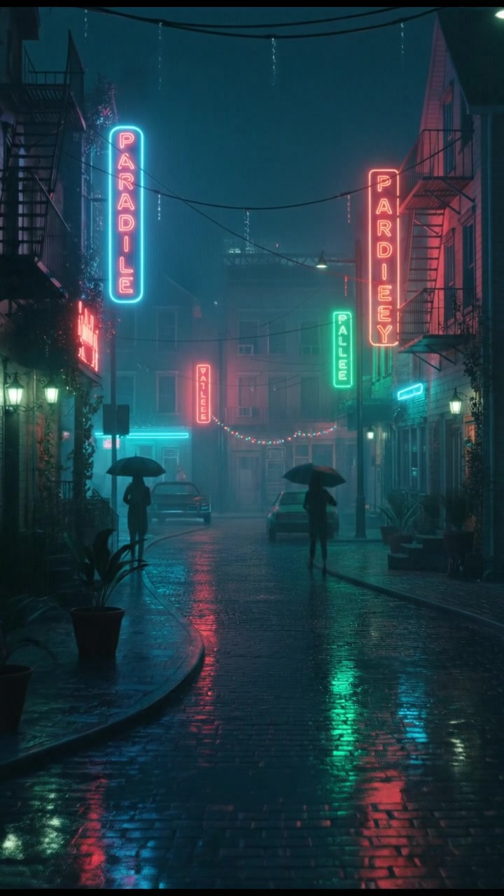 A quiet small town with colorful houses lining the street.