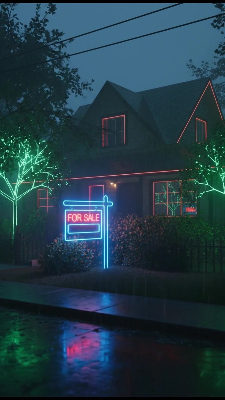 A cozy suburban house with a 'For Sale' sign in the front yard, surrounded by trees.