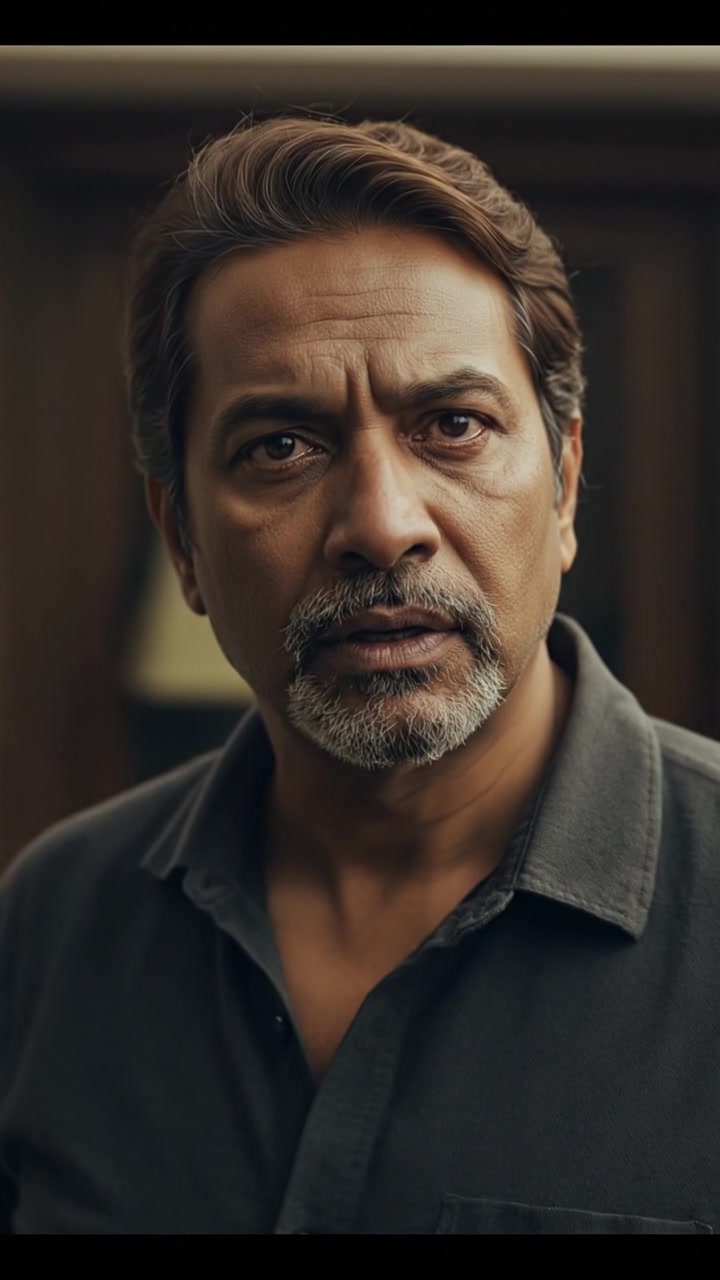 Close-up of Raj's face, showing concern and disappointment under soft lighting.