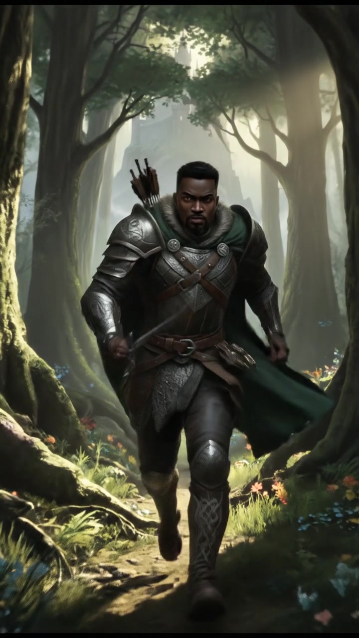 Isaiah running through the forest, a determined look on his face.