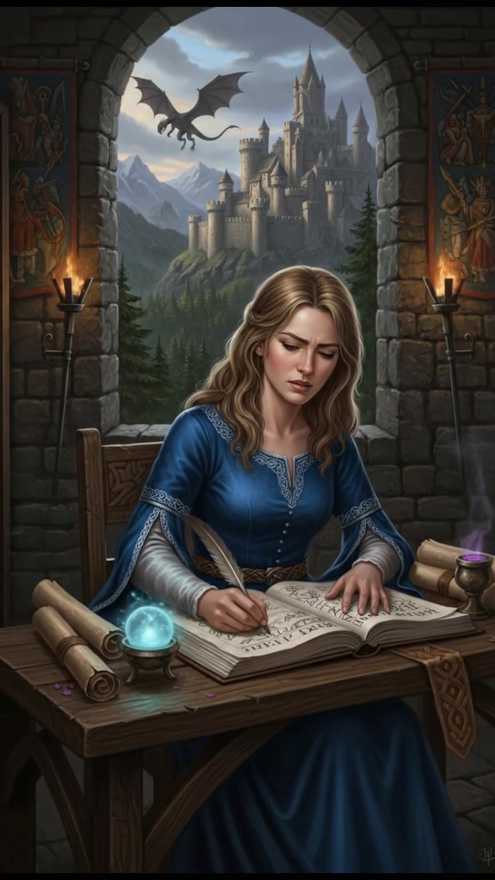 Ashley sitting at a desk with a notebook open, a worried expression as she writes.