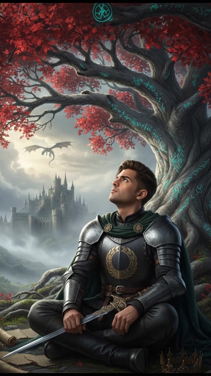 A close-up of young Arjun, contemplating under a tree, symbolizing a moment of decision.