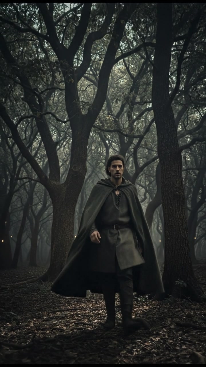 Mateo walking deeper into the forest, the trees looming tall around you, enveloped in shadows.