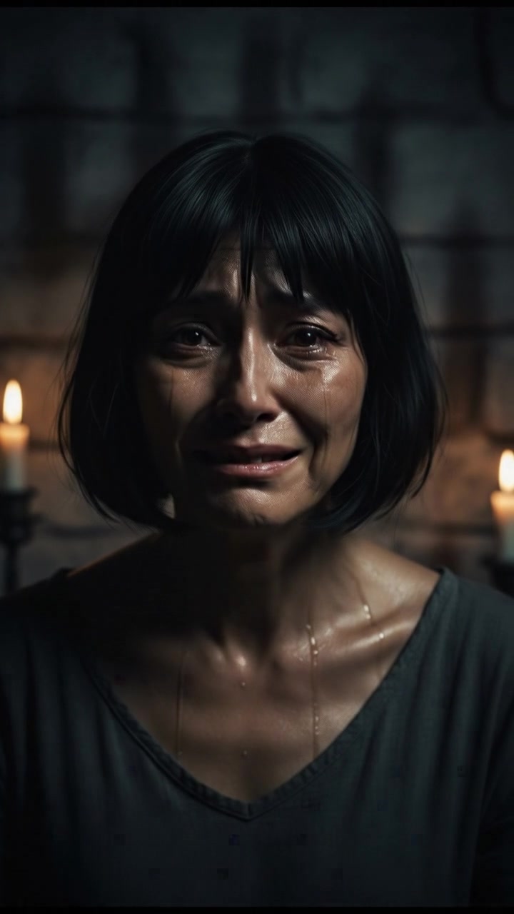 A close-up of Li’s face, tears streaming down as she expresses her despair.