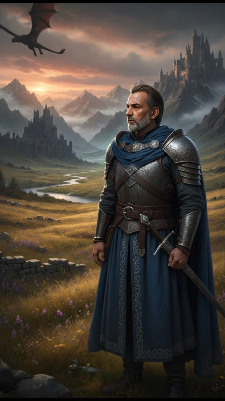 A wide shot of Raj standing alone in the field, looking contemplative.