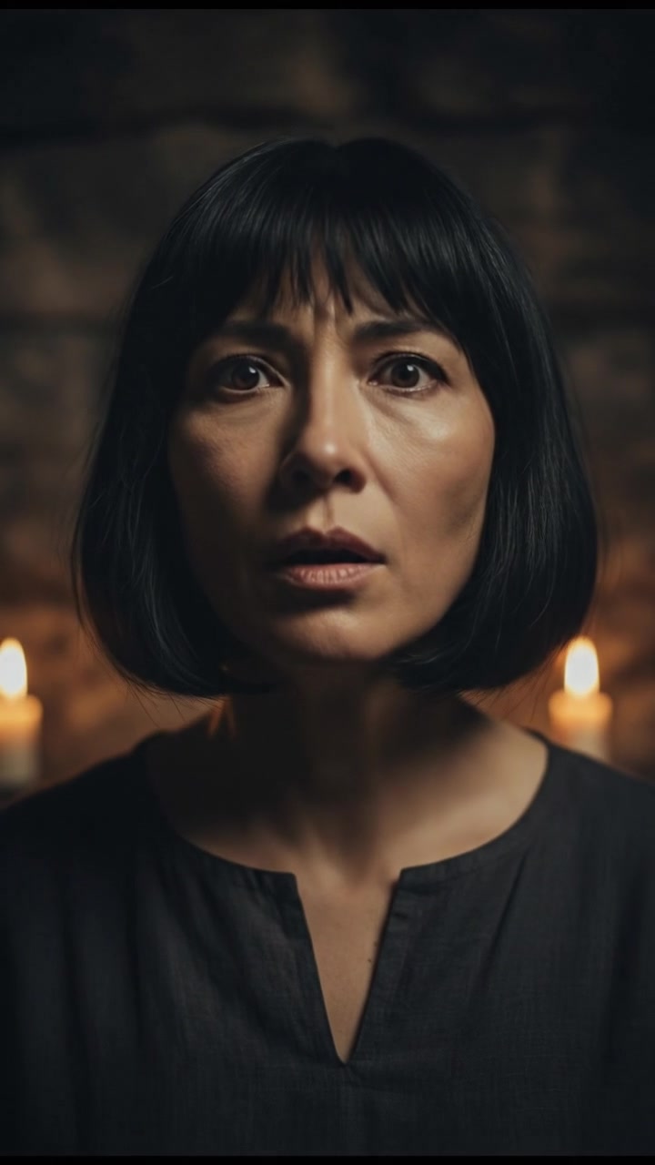 A close-up of Li's expression, with a soft focus on her face, as she looks surprised.