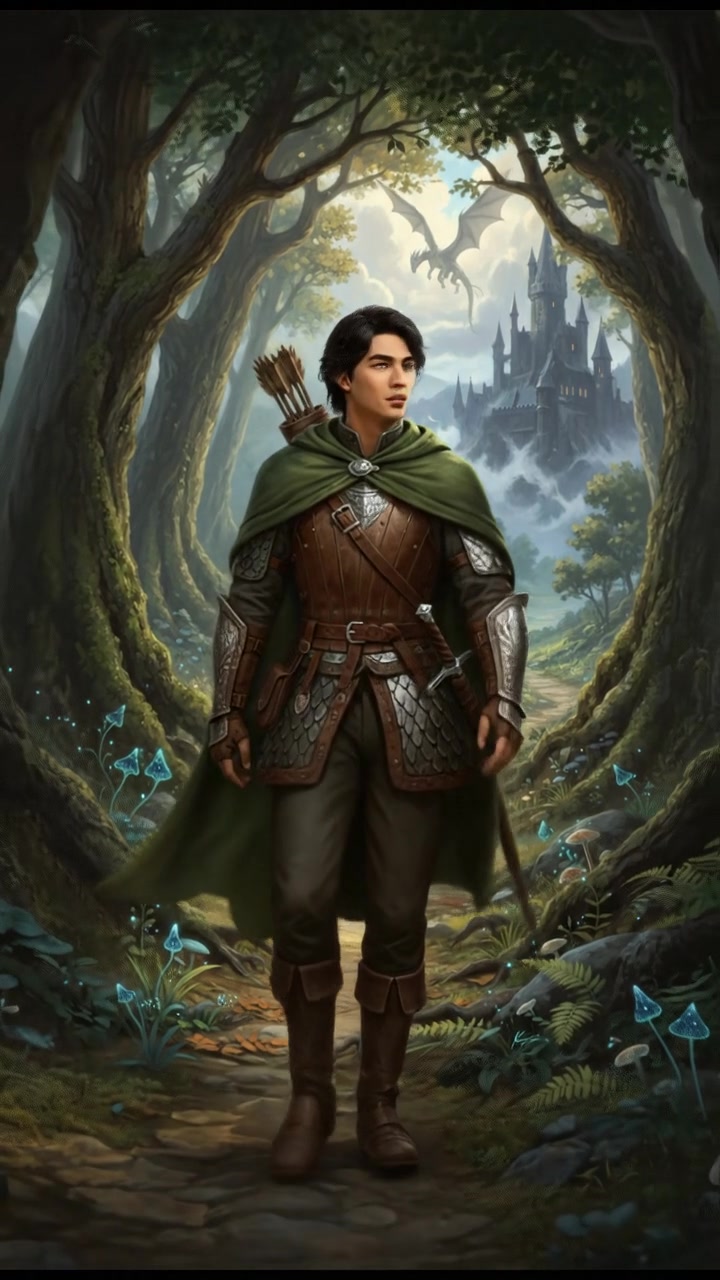 Ken, with a curious expression, explores a forest path with trees around.