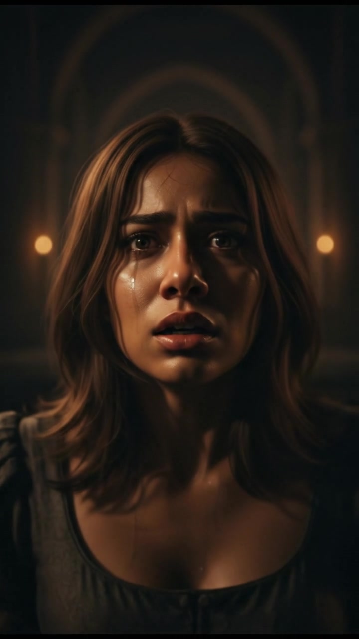 Close-up of Priya's face, showing her fearful expression.