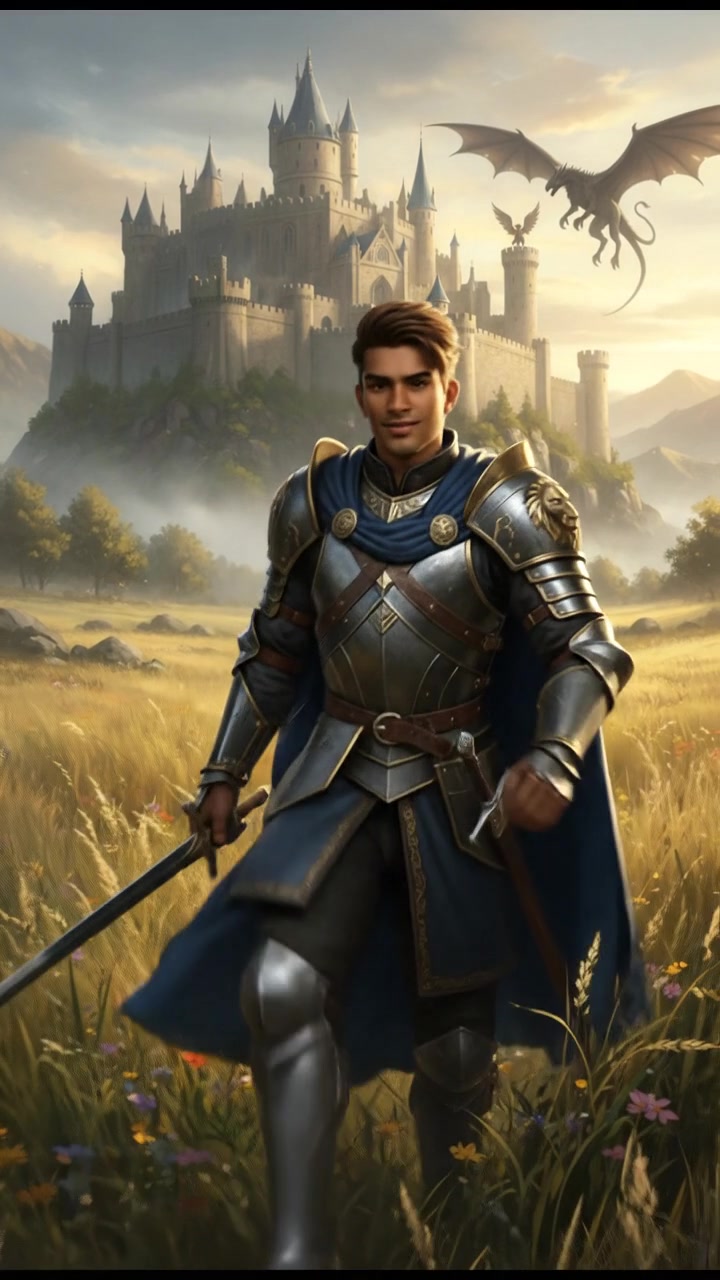 Arjun, standing in a sunlit field, looking determined with a slight smile.