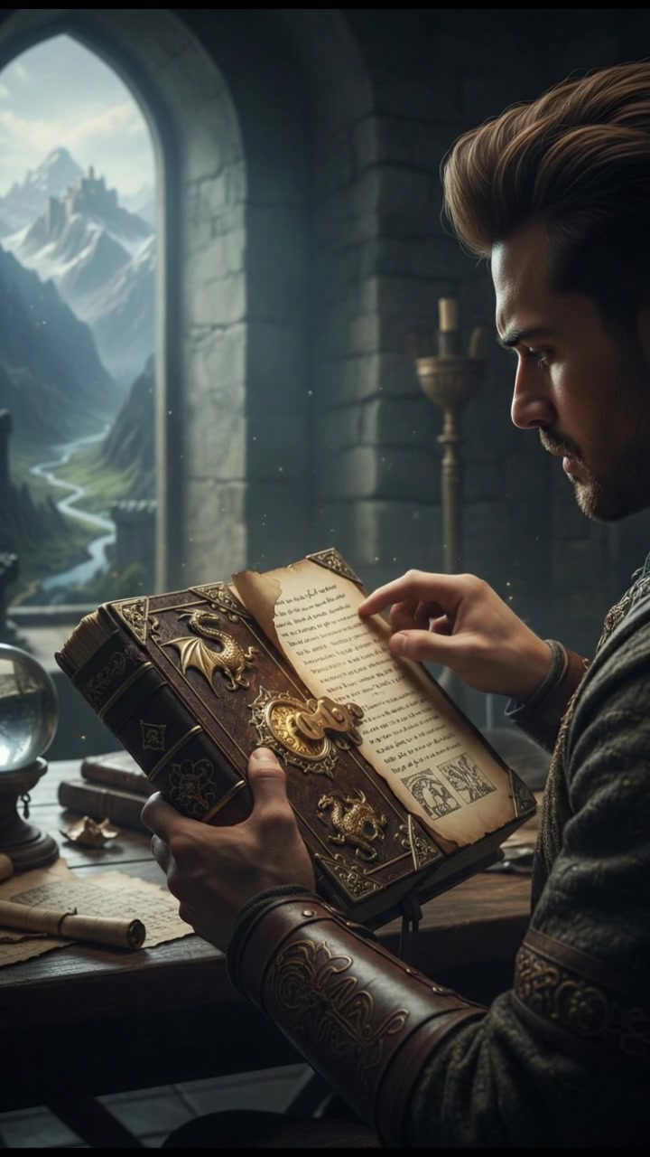 Close-up of Arjun's hands gripping a book, studying intently.