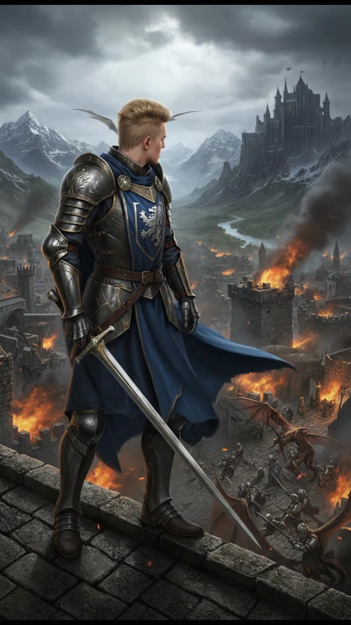 Ryan stands on a nearby rooftop, gazing determinedly at the chaos below.