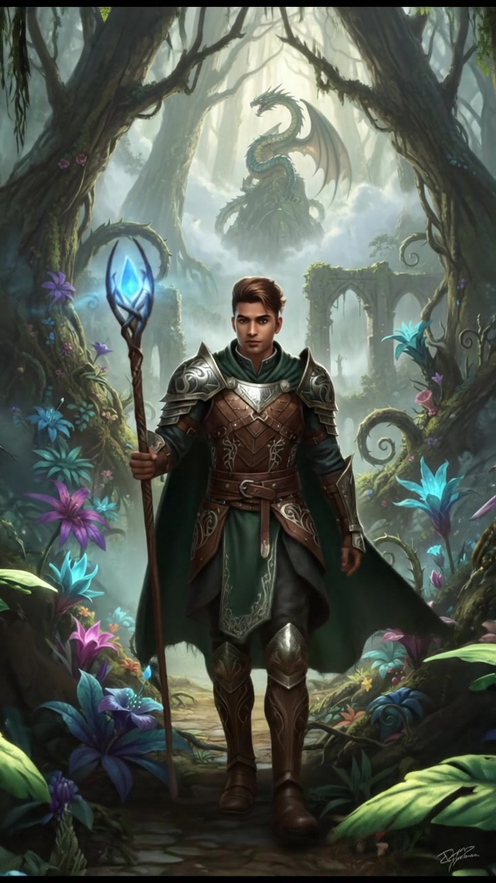 Arjun walking deeper into the jungle, surrounded by vibrant foliage and exotic plants.