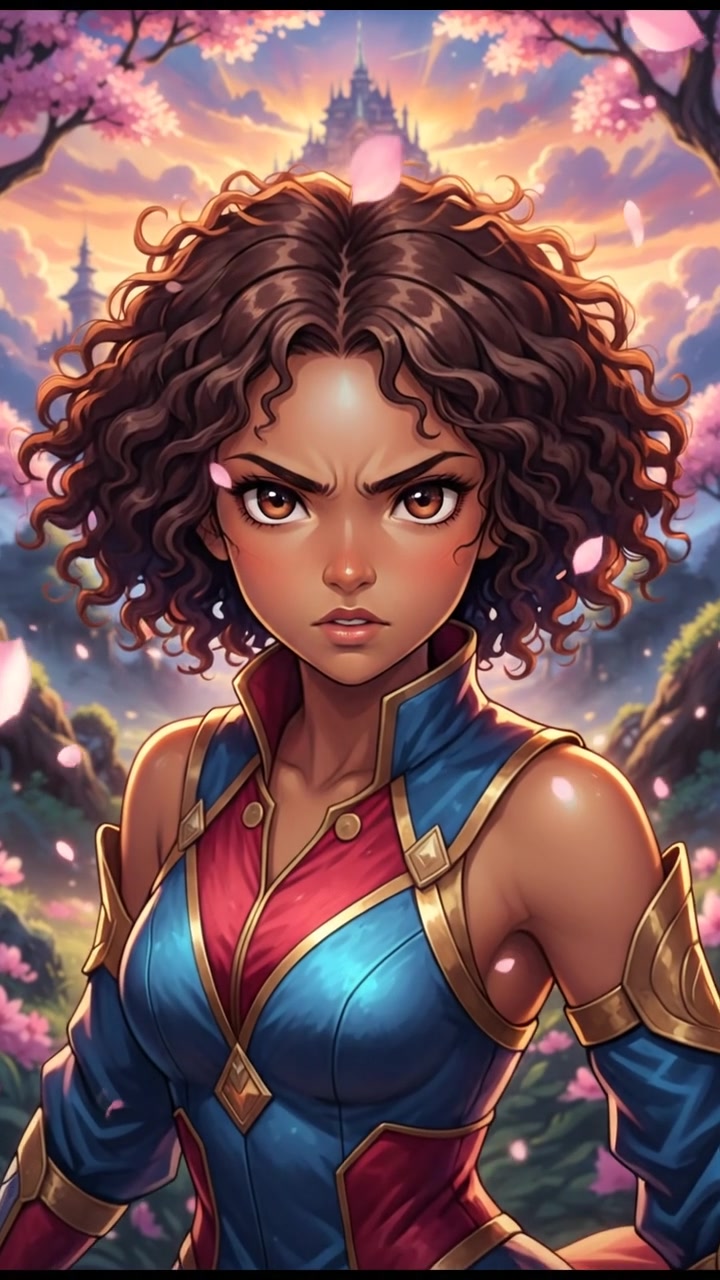 Nia looking directly at the camera with an intense expression.