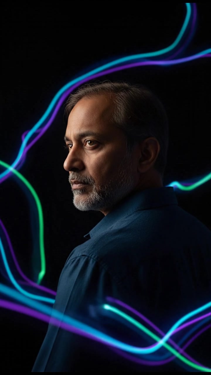 Raj turning back with a thoughtful expression on his face.