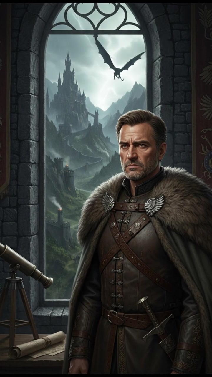 Omar looking out from his window, with a concerned expression.