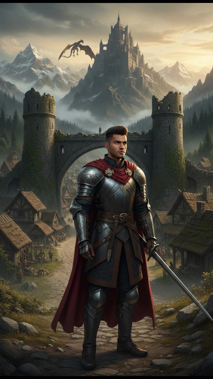 Arjun standing at the village entrance, looking determined.