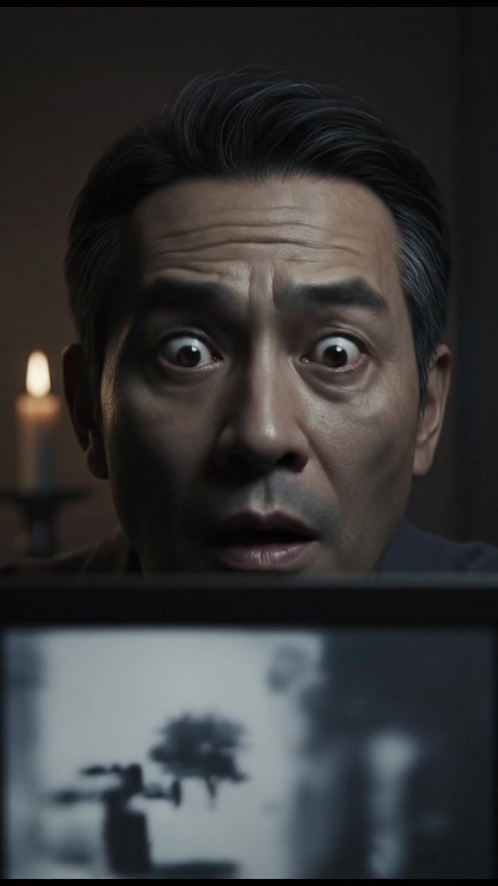 A zoomed-in shot of the Hiro's shocked expression while looking at the footage.