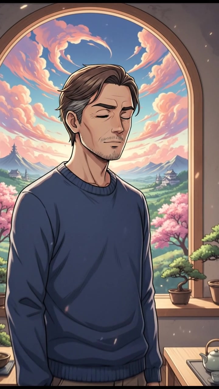 Omar stands in a bright room, looking out a large window with a thoughtful expression.