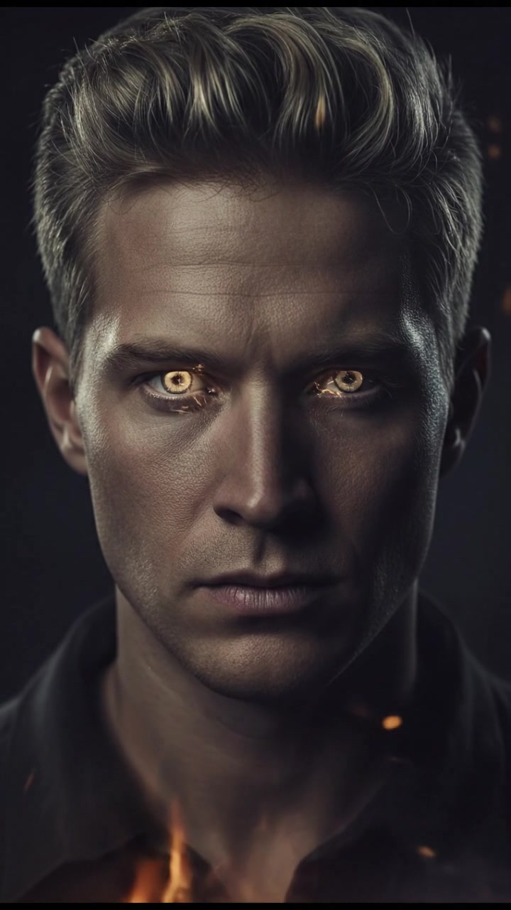 A close-up of Ryan’s determined face, reflecting the fire igniting within him at night.