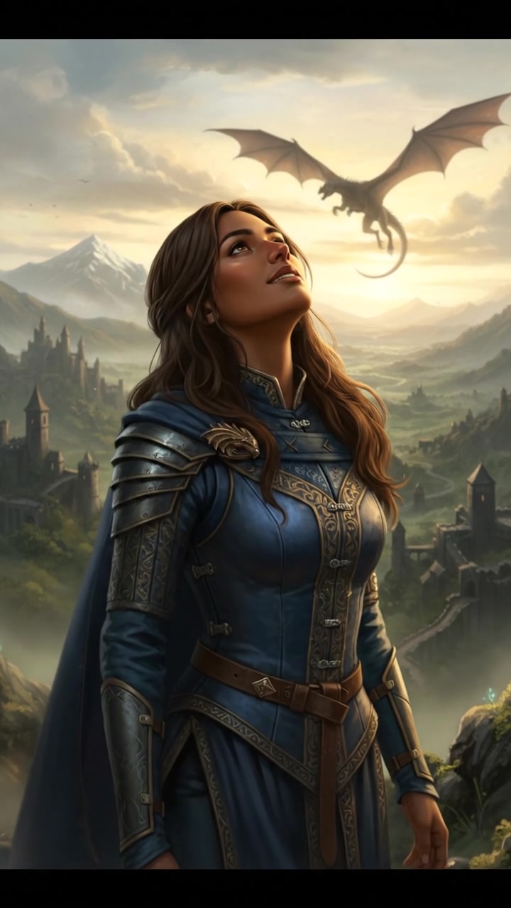 Priya looking upwards with a hopeful expression, the sky brightening behind her.