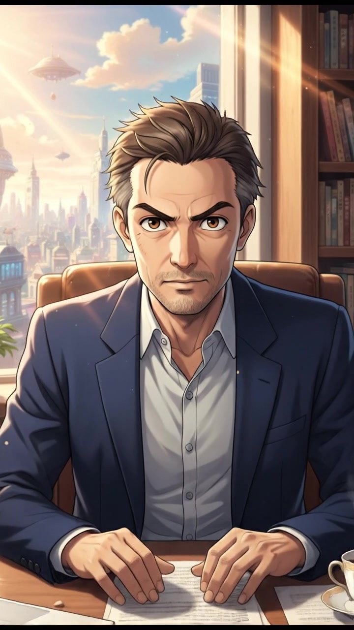 Omar sitting at a desk, looking up from papers, responding with focus.