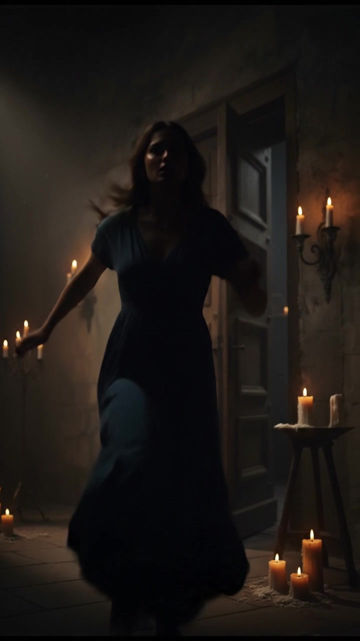 Laila running towards the door, a look of panic on her face.