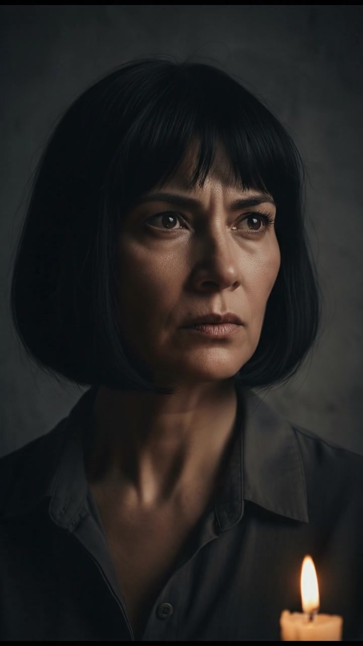 A close-up of Li looking focused, with a warning expression, as she gazes into the distance.